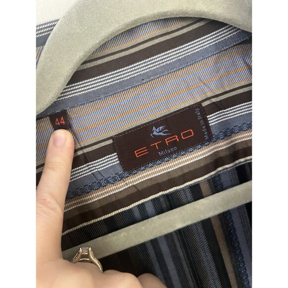 Etro Men’s Multicolor Stripe Print Button Down Dress Shirt Size 44 Italian - Picture 7 of 7